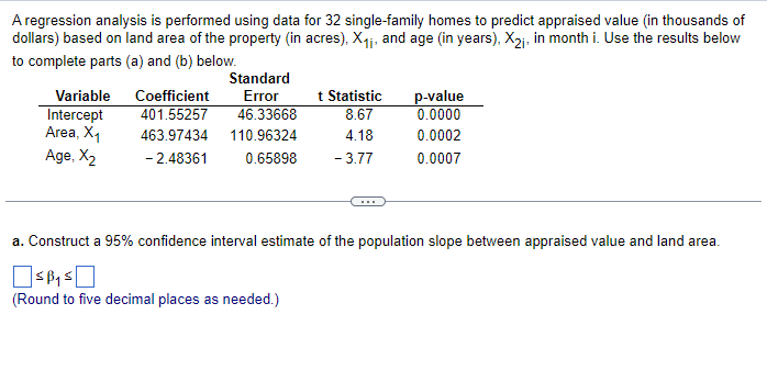  A regression analysis is performed using data for 32 single-family homes
