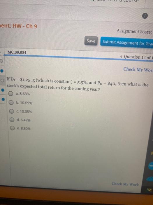 ment: HW - Ch 9 Assignment Score: Save Submit Assignment for