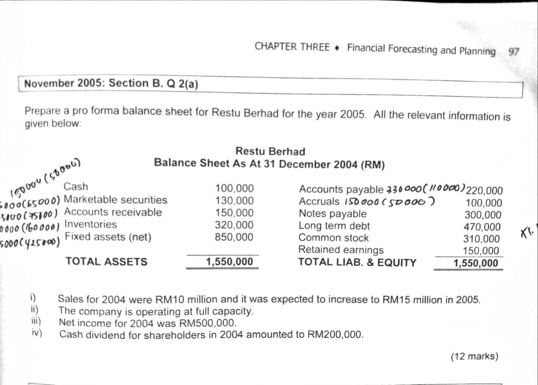 CHAPTER THREE Financial Forecasting and Planning November 2005: Section B. Q