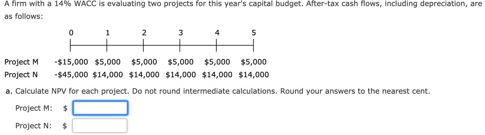  A firm with a 14% WACC is evaluating two projects for