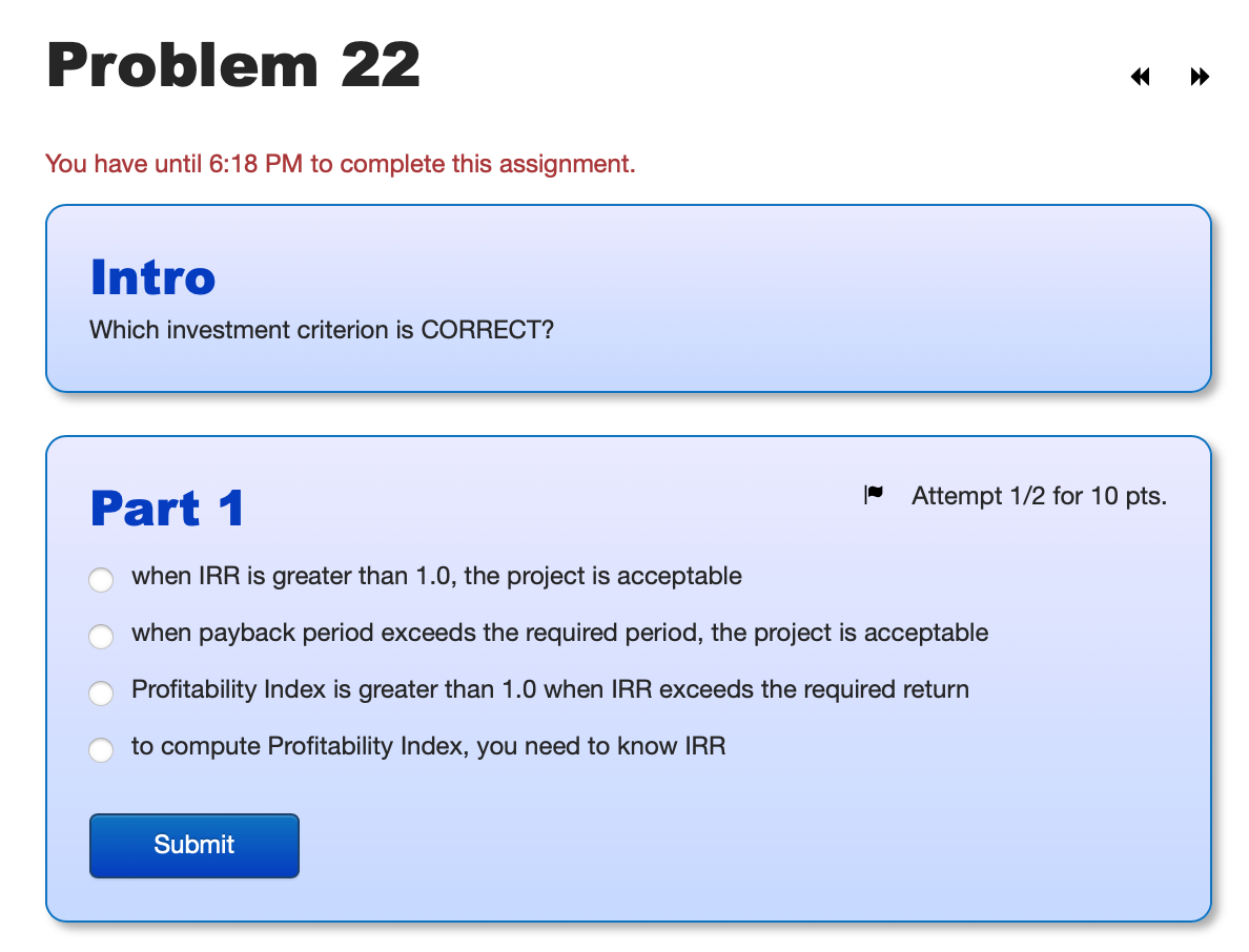  You have until 6:18 PM to complete this assignment. Part 1