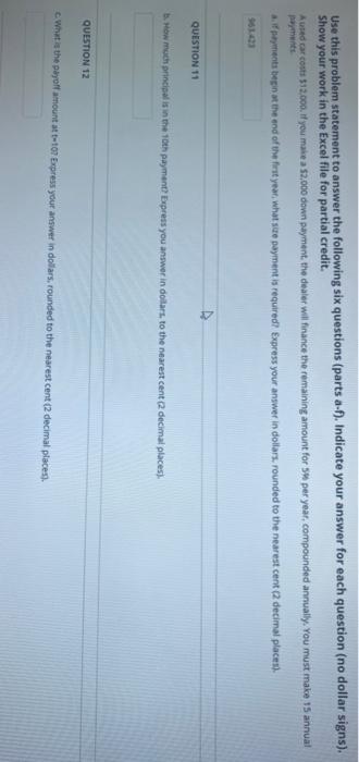 signs). Show your work in the Excel file for partial credit. Auted