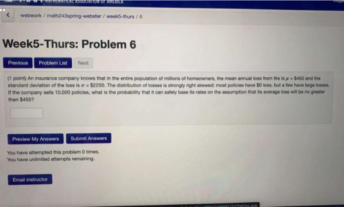  UF AMERICA webwork/math243spring-webster / weeks-thurs / 6 Week5-Thurs: Problem 6 Previous