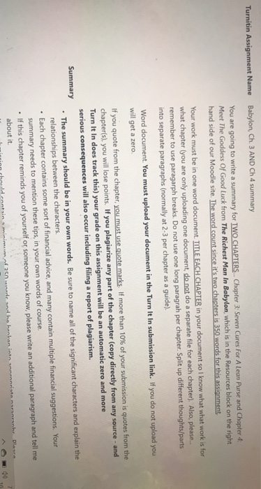  Turnitin Assignment Name Babylon, Ch. 3 AND Ch 4 summary You
