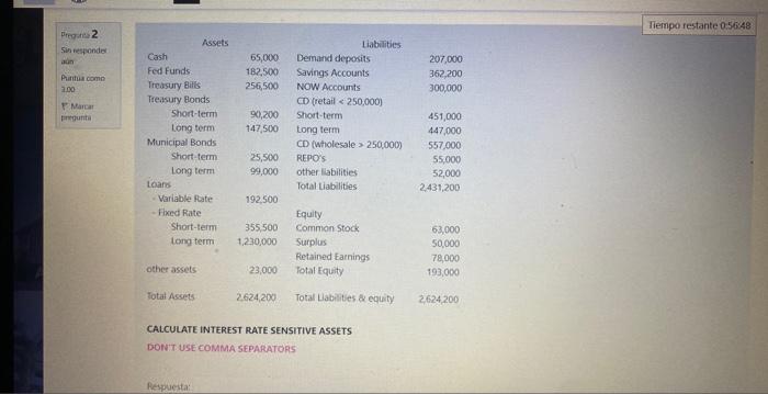  CALCULATE INTEREST RATE SENSITIVE ASSETS DONT USE COMMA SEPARATORS
