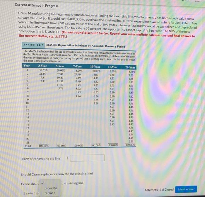  1 Current Attempt in Progress Crane Manufacturing management is considering overhauling