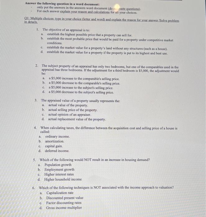  Answer the following question in a word document: only put the