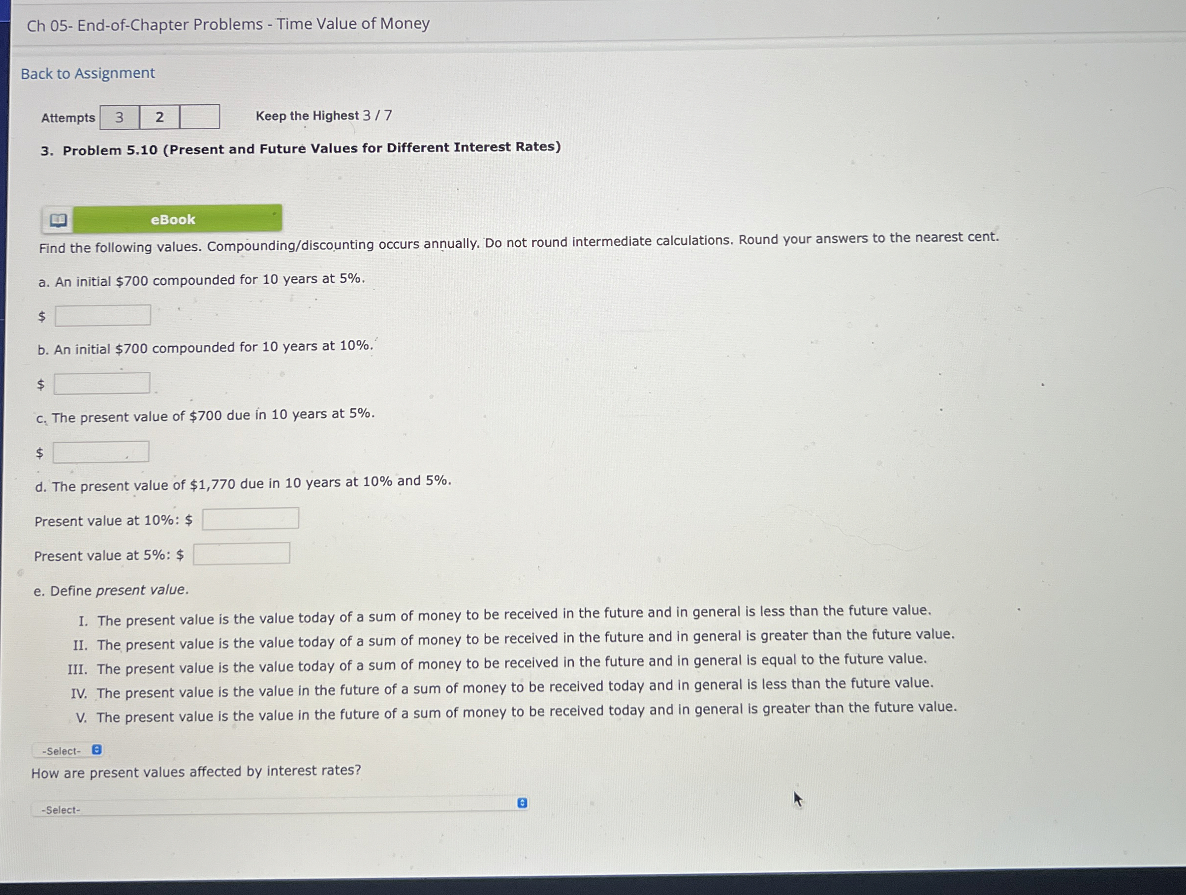  Ch 05- End-of-Chapter Problems - Time Value of Money Back to