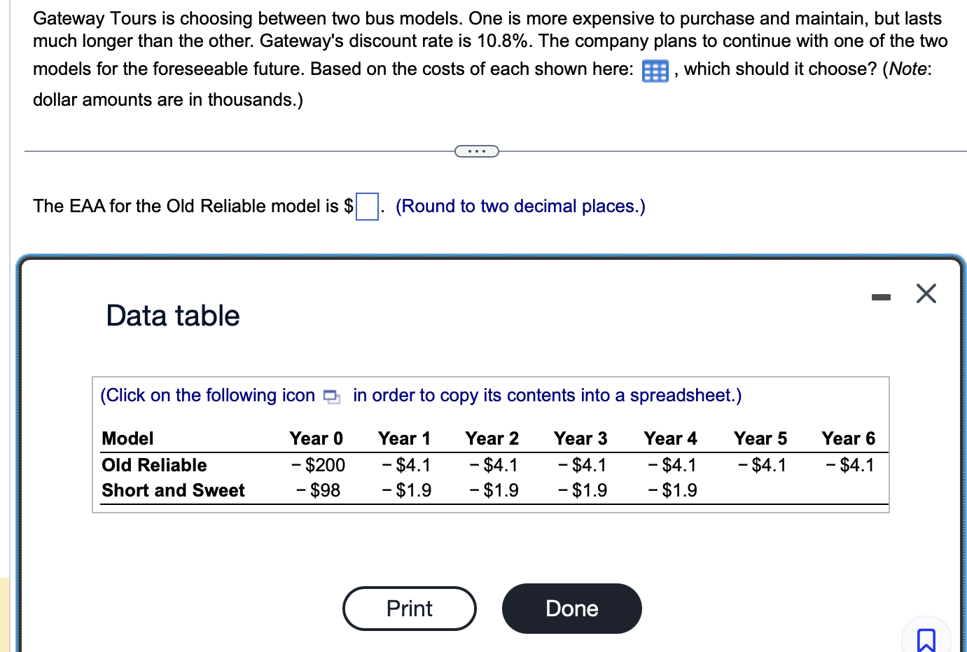  Gateway Tours is choosing between two bus models. One is more