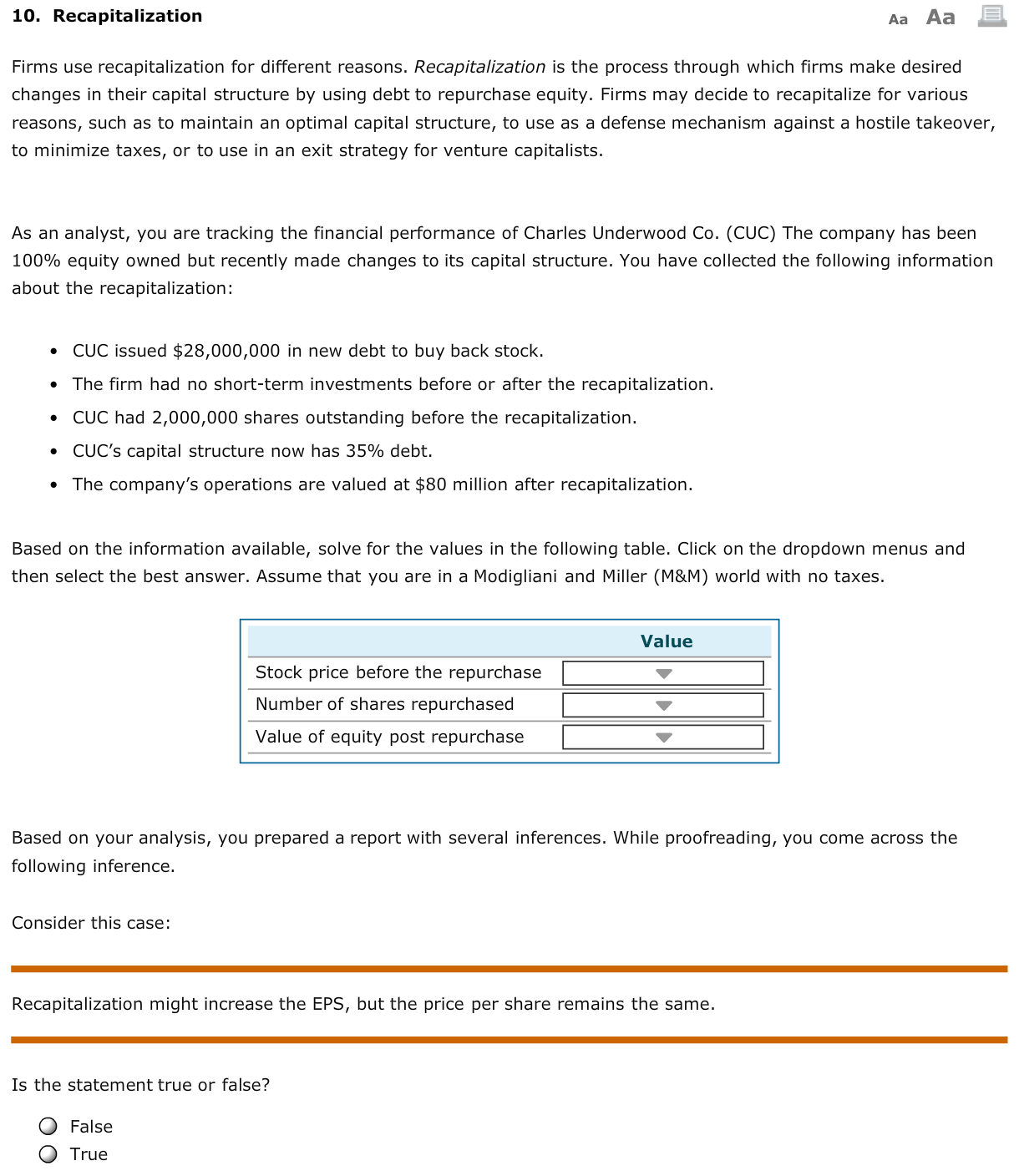 For the drop down boxes: Stock price before purchase: A. $40 per