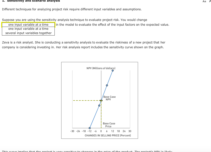 nsitivity and scenario analysis A Different techniques for analyzing project risk
