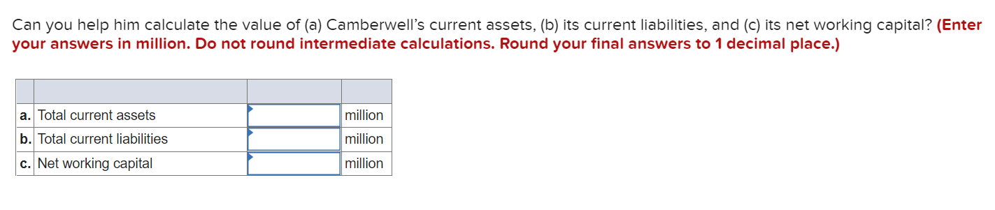 its balance sheet. Can you help him calculate the value of (a)