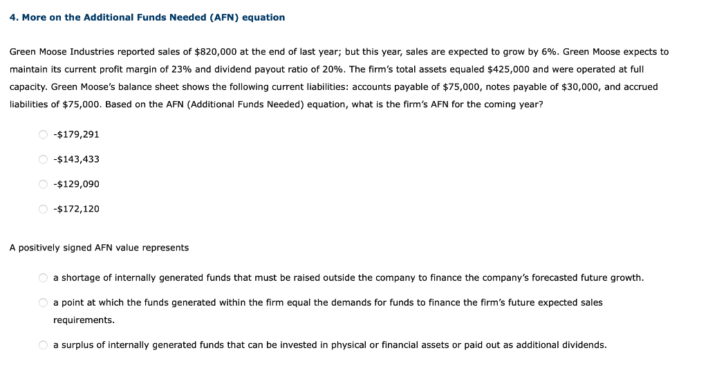  4. More on the Additional Funds Needed (AFN) equation Green Moose