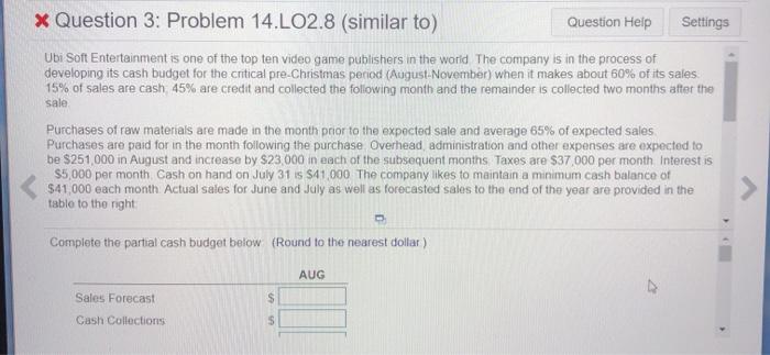  * Question 3: Problem 14.LO2.8 (similar to) Question Help Settings Ubi