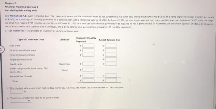  Chapter 7 Financial Planning Exercise 3 Calculating debt safety ratio ise