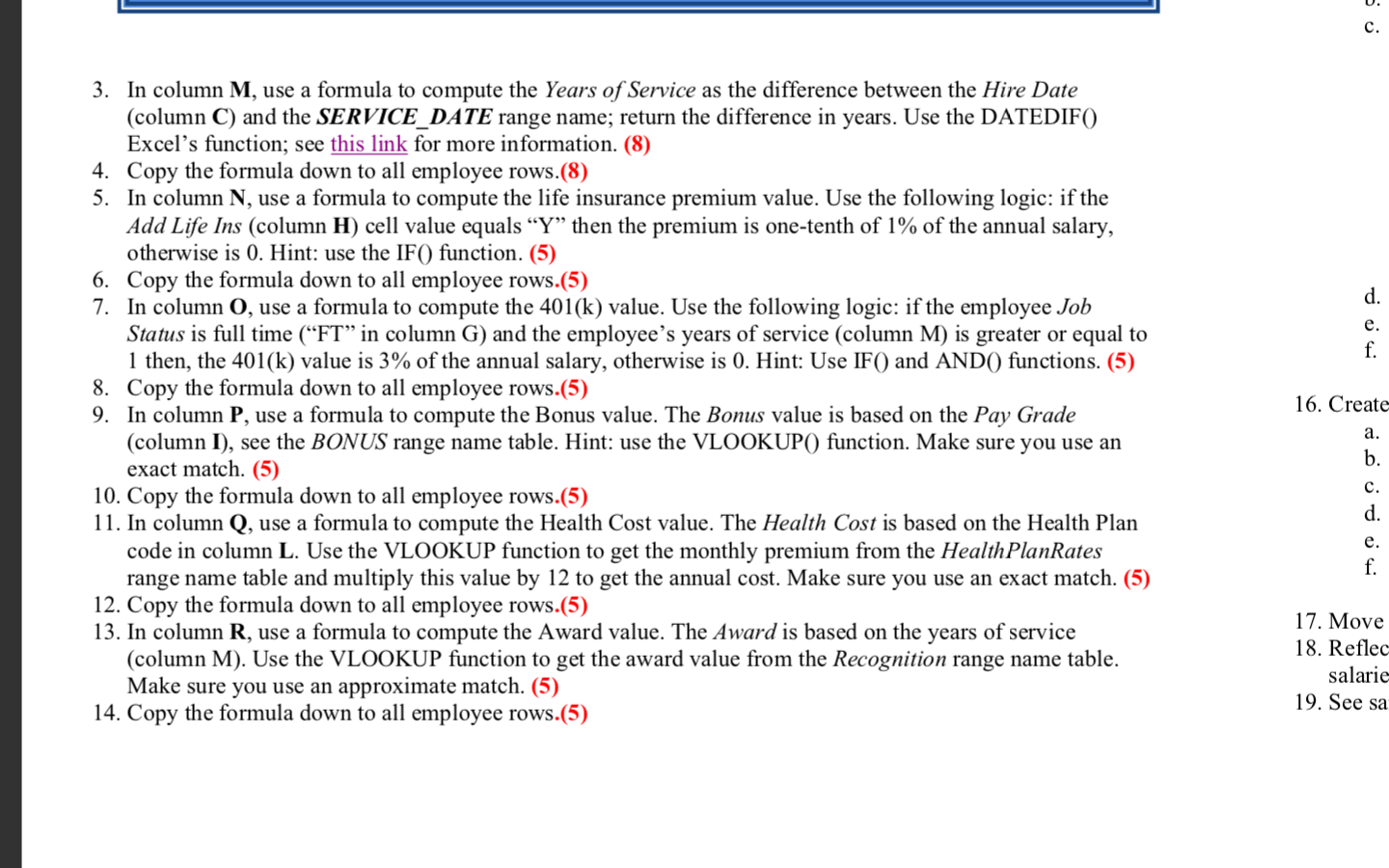 3. In column M, use a formula to compute the Years