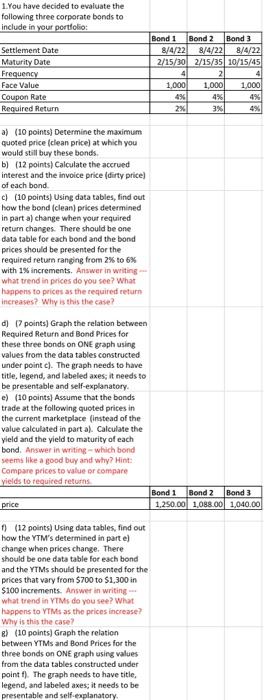  Please show work in excel 1.You have decided to evaluate the