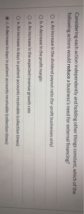  Considering each action independently and holding other things constant, which of