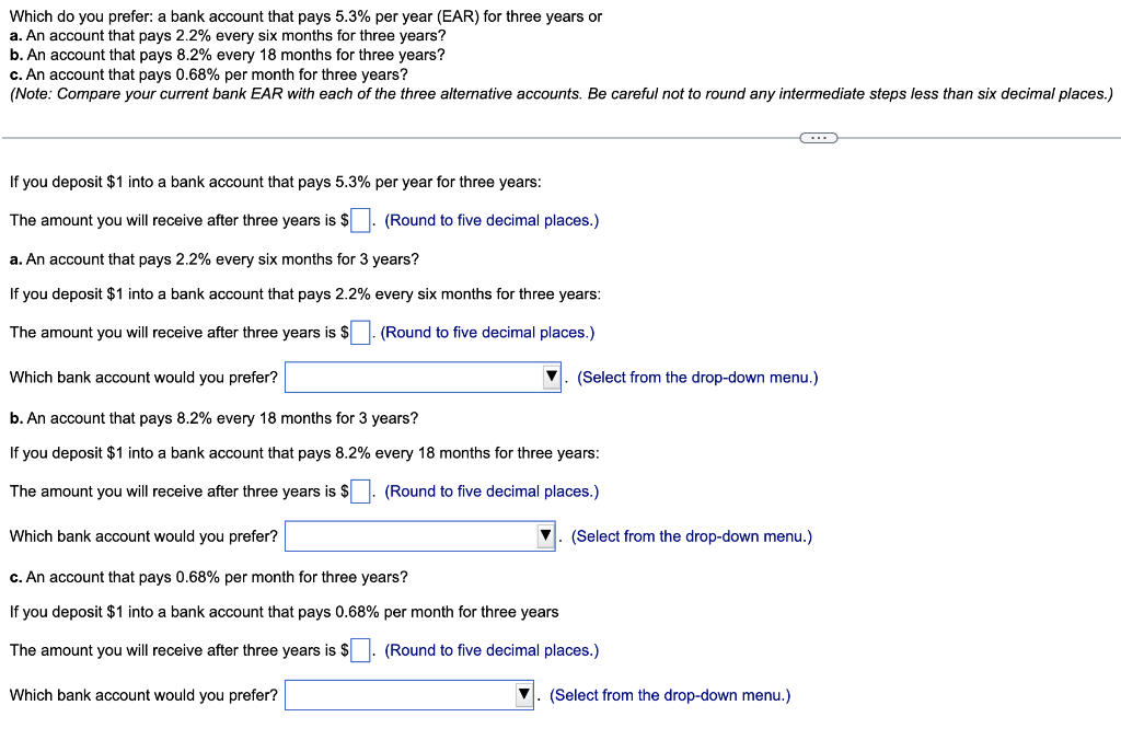 1Pls Help Which do you prefer: a bank account that pays 5.3%