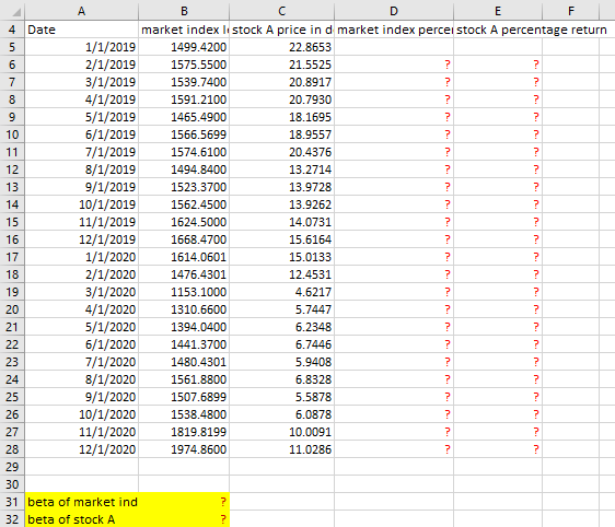 please fill in red question marks with excel formulas, please keep cell
