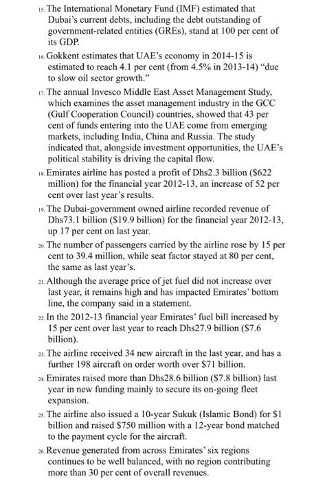 (SF) and create SFAS summary similar to Table 6.1 Emirates Airlines (EA)
