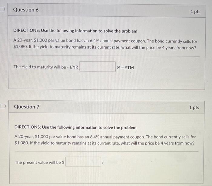  DIRECTIONS: Use the following information to solve the problem A 20-year,