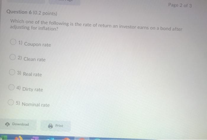 4) Risk premium 5) Average return Question 2 (0.2 points) You found