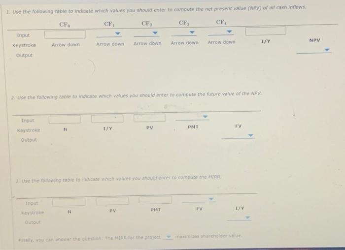  2. Use the following table to indicate which values you should