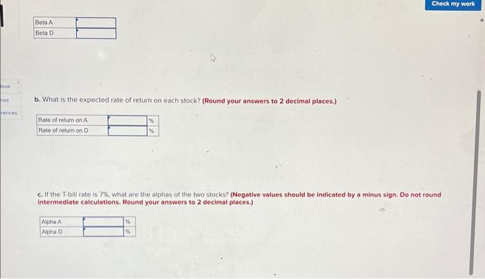 on two stocks and the market index in two scenarios: Required: a.