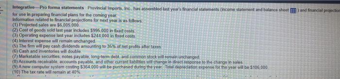 into a spreadsheet.) a. Prepare a pro forma income statement for next