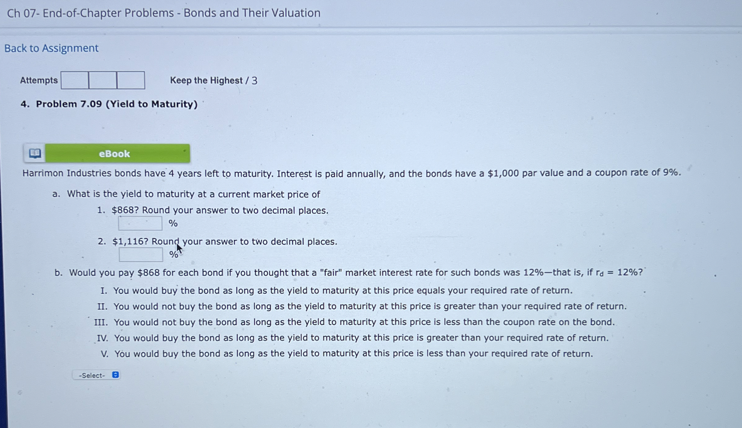  Ch 07- End-of-Chapter Problems - Bonds and Their Valuation Back to