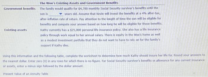 expenses Income replacement Readjustment period The Woos Needs They estimate that final