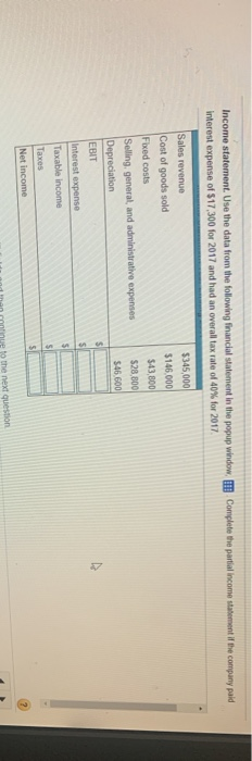  Income statement. Use the data from the following financial statement in
