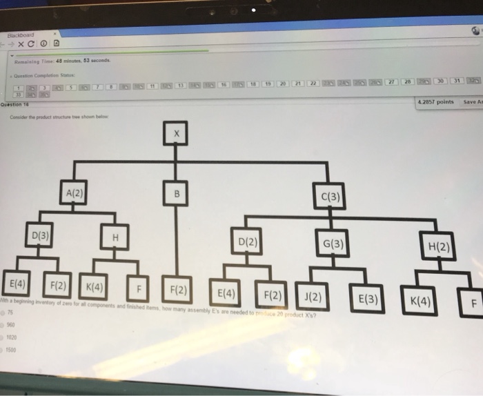  Consider the tree below. With a beginning inventoryOf zero for all