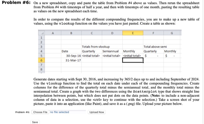  Problem #6: On a new spreadsheet, copy and paste the table