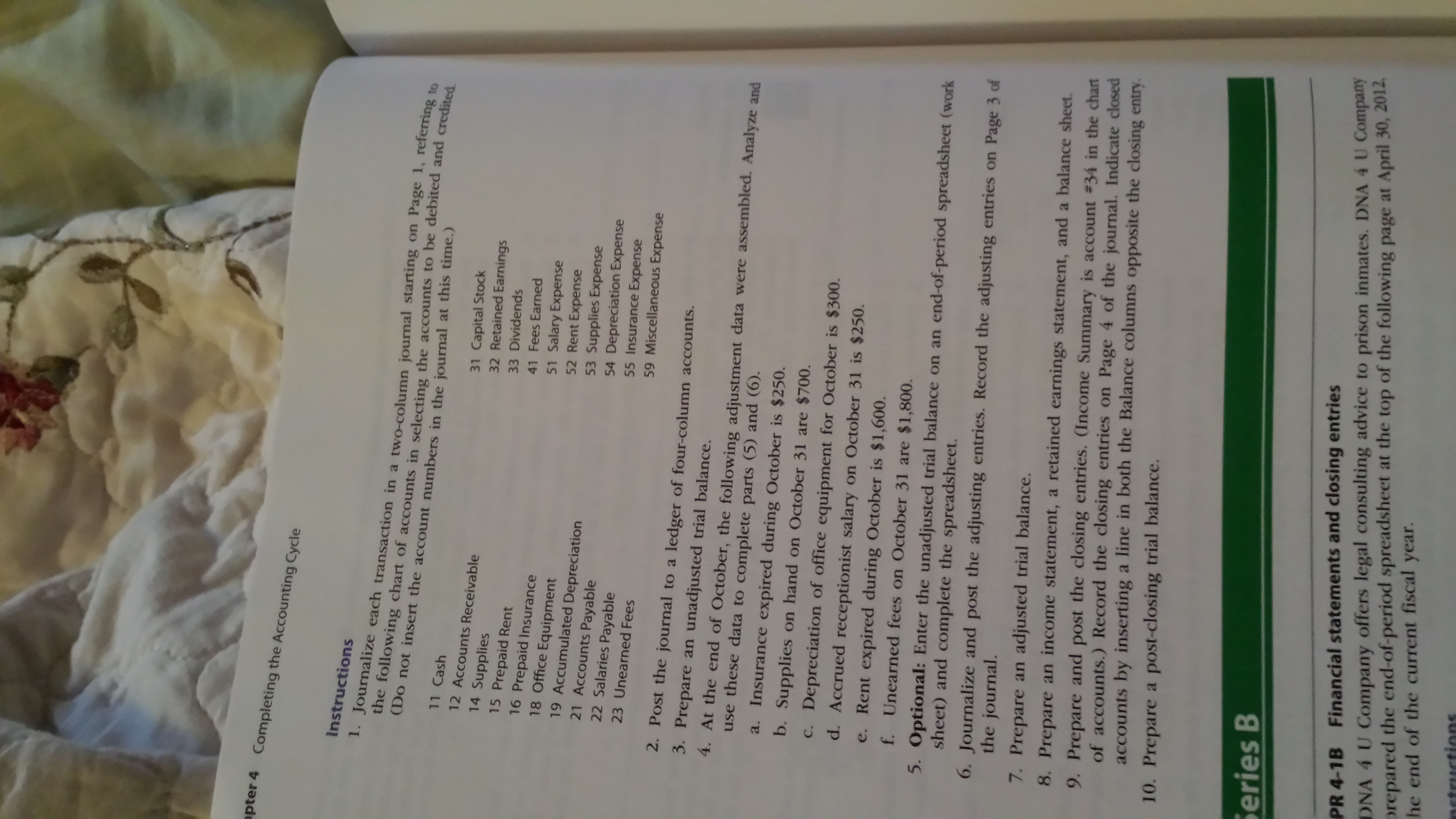 pter 4 Completing the Accounting Cycle Instructions 1. Journalize each transaction in