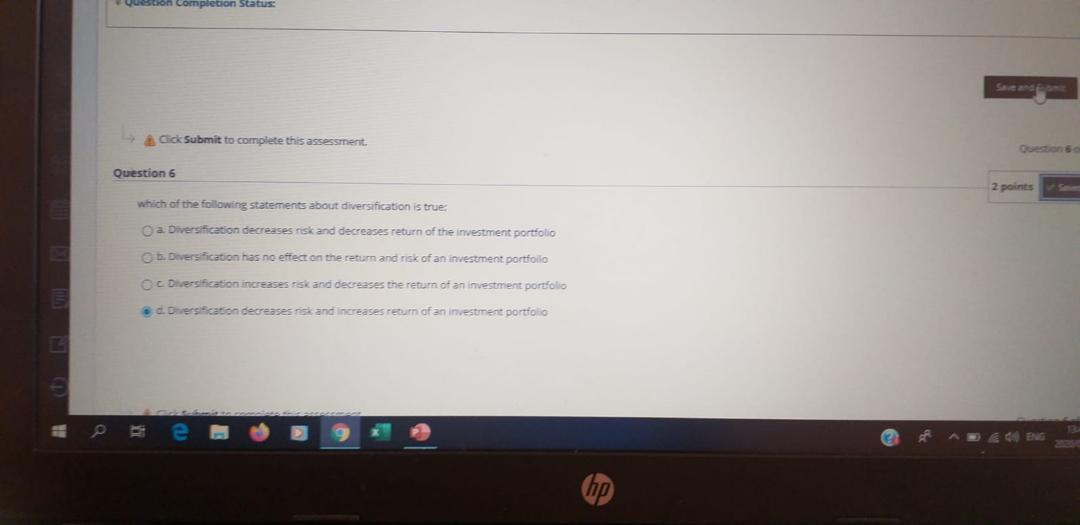  question completion Status Click Submit to complete this assessment Question 6