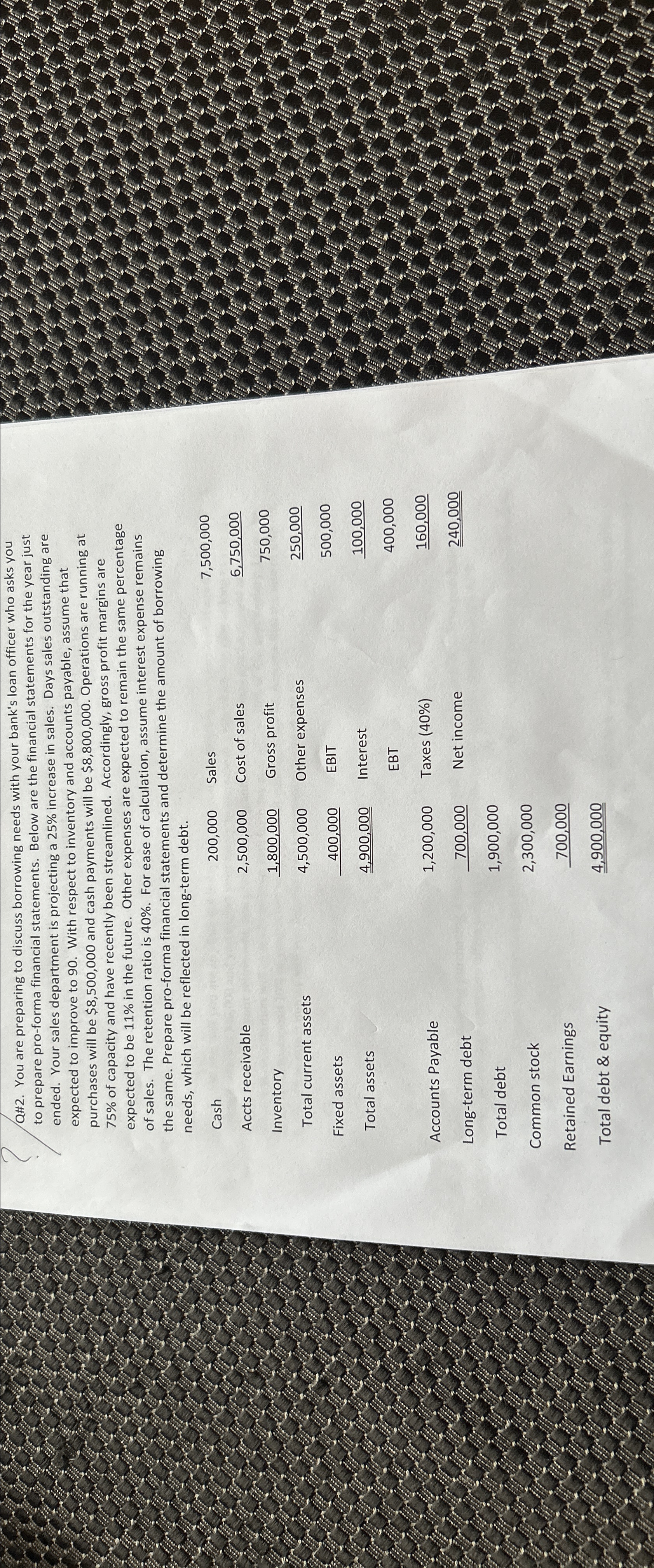  Q#2. You are preparing to discuss borrowing needs with your bank's