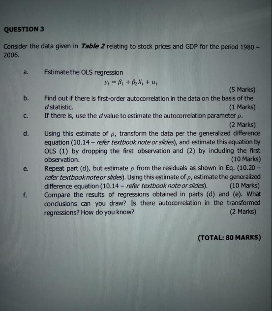 and GDP for the period 1980 2006. a. Estimate the OLS regression
