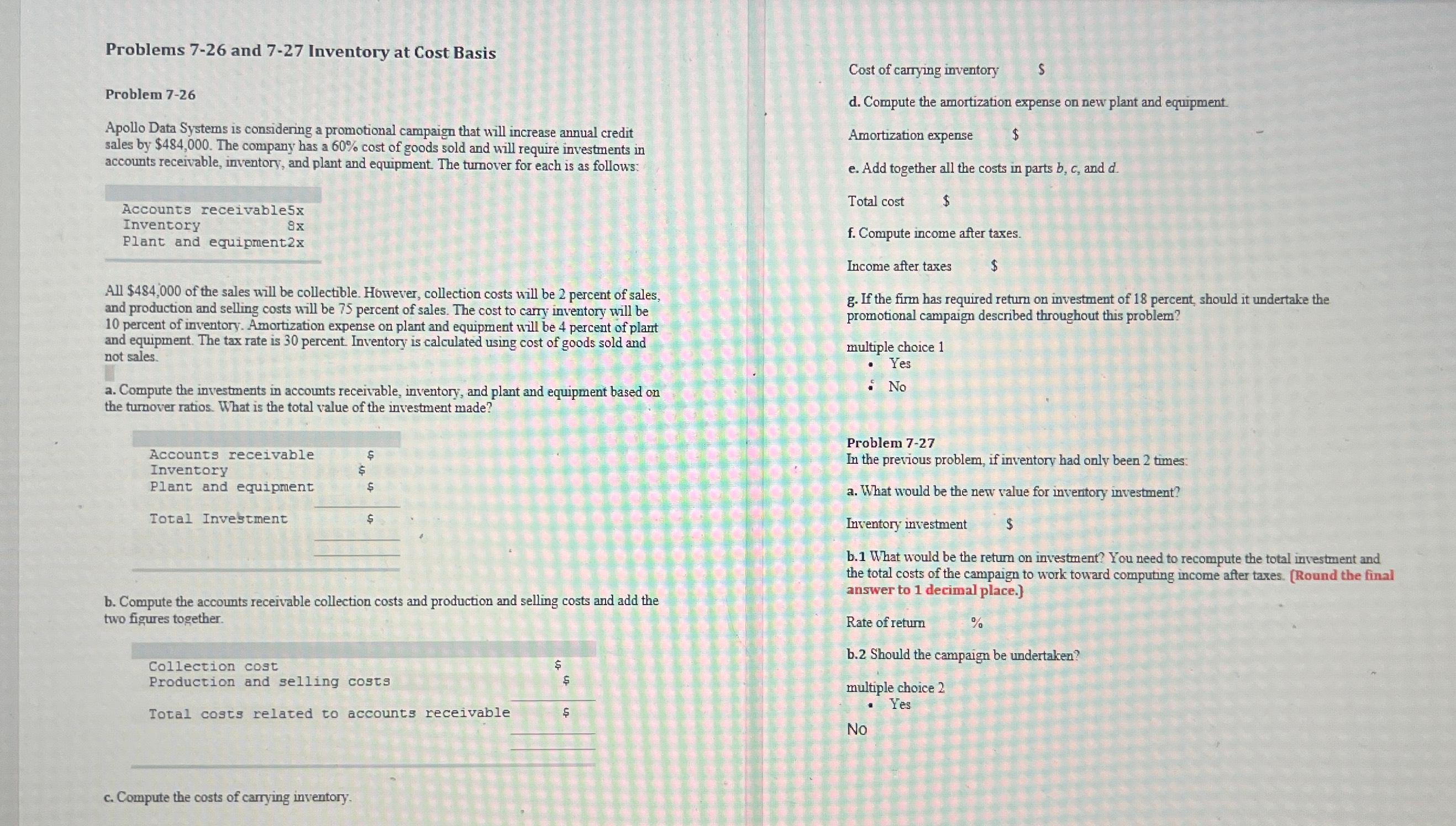  Problems 7-26 and 7-27 Inventory at Cost Basis Problem 7-26 Apollo