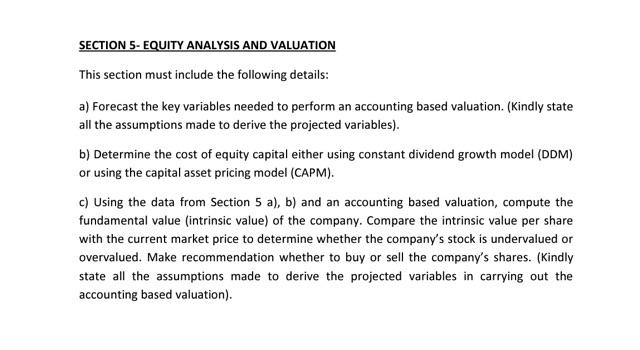  SECTION 5- EQUITY ANALYSIS AND VALUATION This section must include the