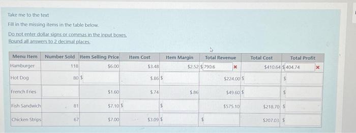  Take me to the text Fill in the missing items in