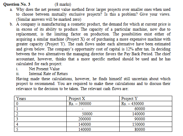  Question No. 3 (8 marks) a. Why does the net present