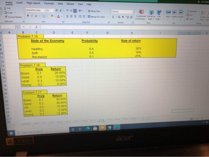Single asset portfolios: Using the information from problems 7.15, 7.16 and 7.17,
