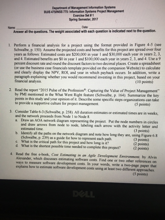  Perform a financial analysis for a project using the format provided