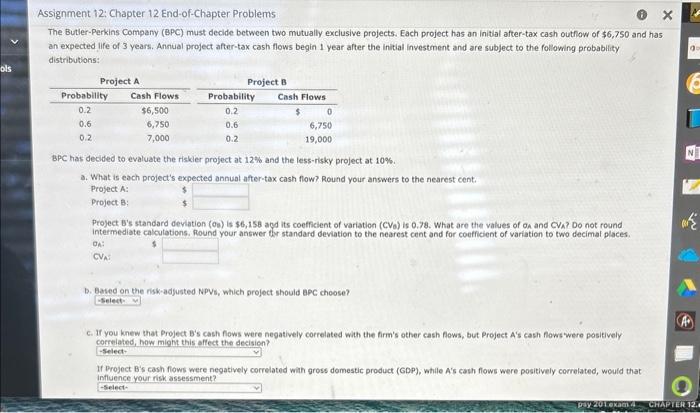  Assignment 12: Chapter 12 End-of-Chapter Problems The Butler-Perkins Company (BPC) must