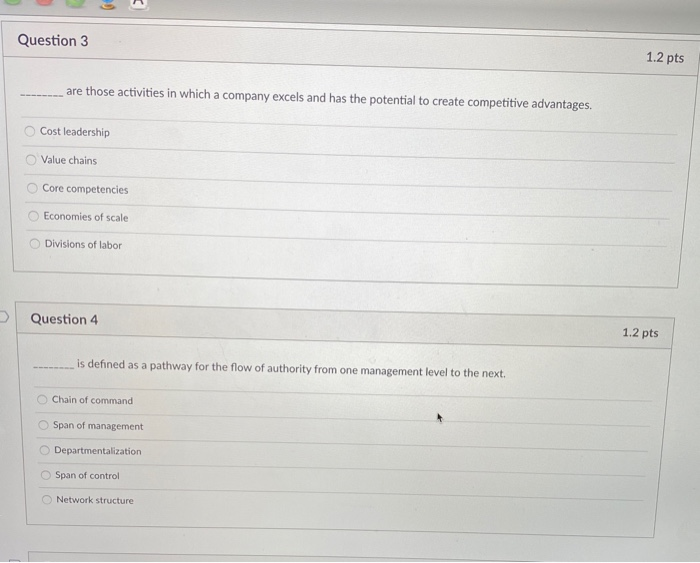  Question 3 1.2 pts are those activities in which a company