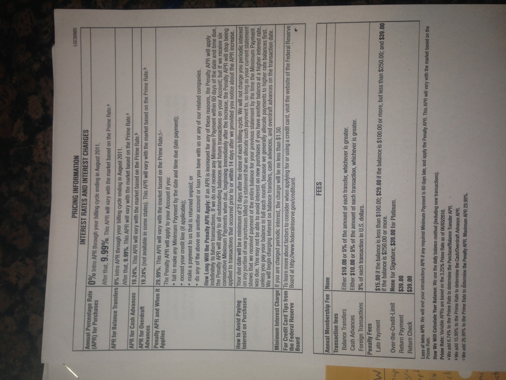  Using a credit card statement of pricing and terms, answer the