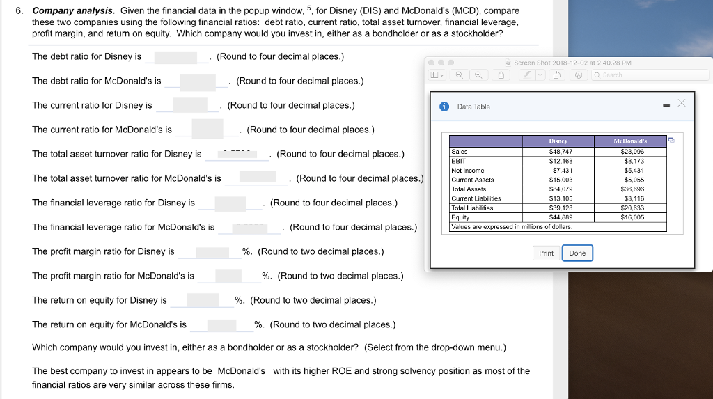 Please Help Company analysis. Given the financial data in the popup