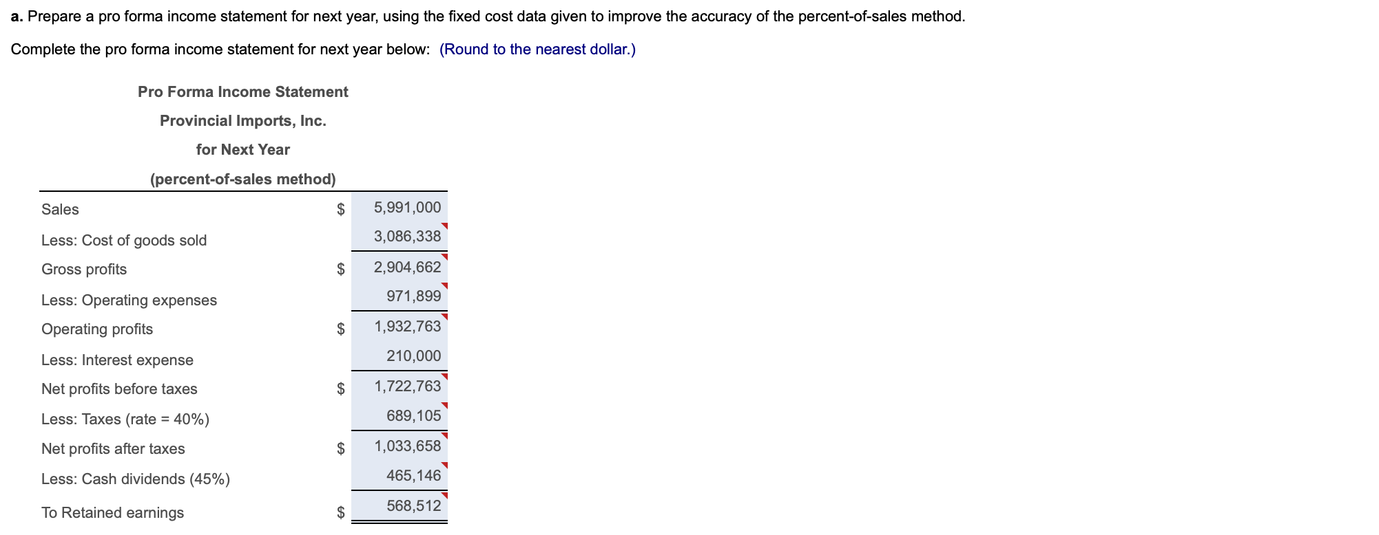 taking 19.8082% of next year's taxes. Complete the assets part of the